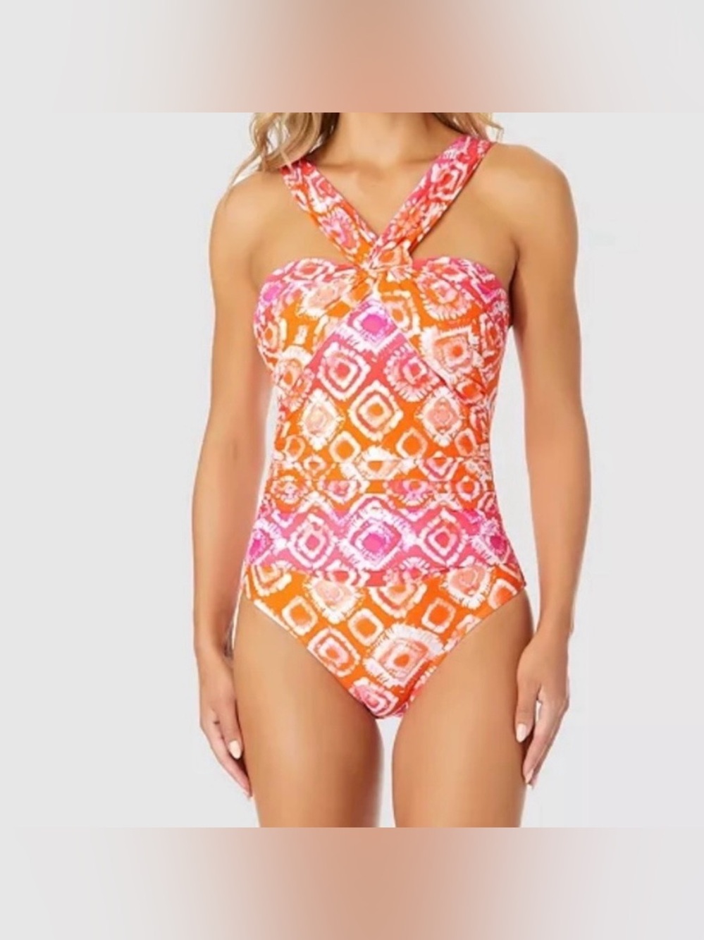 Anne Cole Orange & Pink Geometric One-Piece Swimsuit Size 10